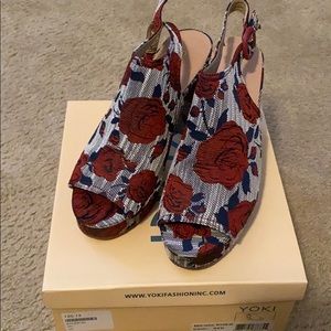 Red flora peep toe heels